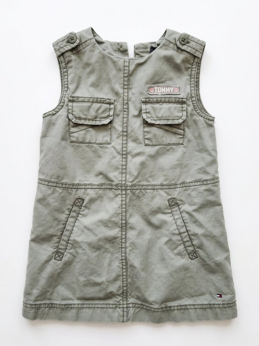 ✨️ Tommy Hilfiger Girls Light Green Utility Dress with Pocket Details